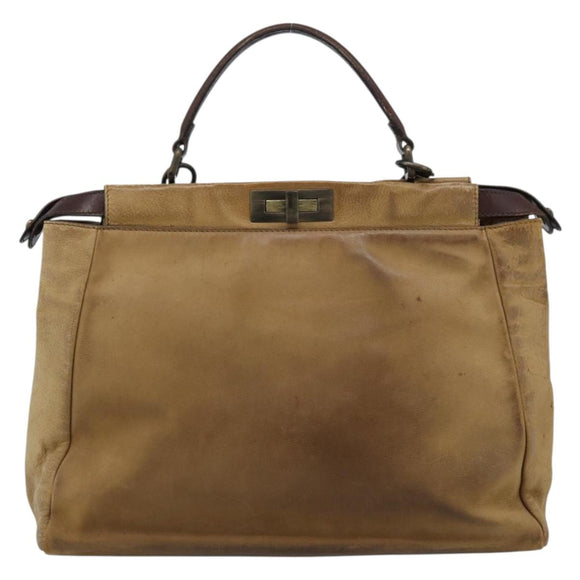 FENDI Peek A Boo Grote Handtas Leer 2-weg Beige Auth ka4679