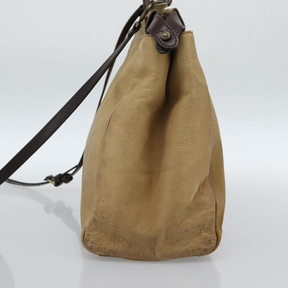 FENDI Peek A Boo Grote Handtas Leer 2-weg Beige Auth ka4679