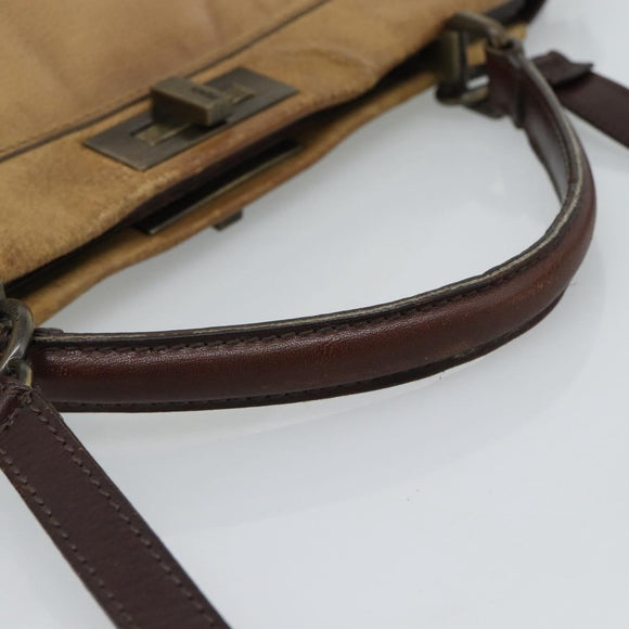 FENDI Peek A Boo Grote Handtas Leer 2-weg Beige Auth ka4679