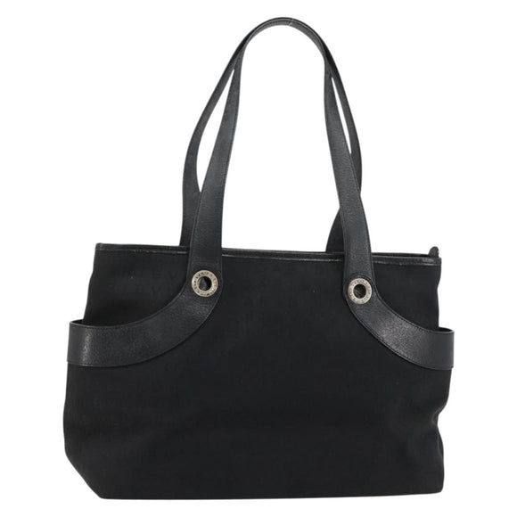 BVLGARI Hand Bag Canvas Leather Black Silver Auth ka4682