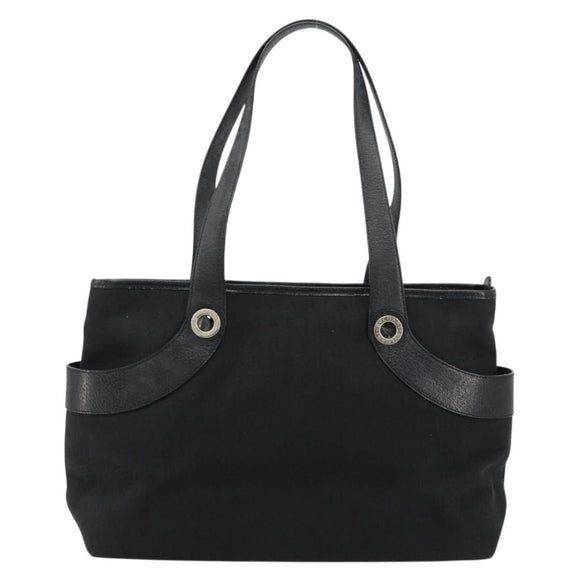 BVLGARI Hand Bag Canvas Leather Black Silver Auth ka4682