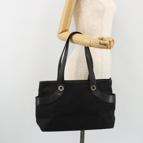 BVLGARI Hand Bag Canvas Leather Black Silver Auth ka4682
