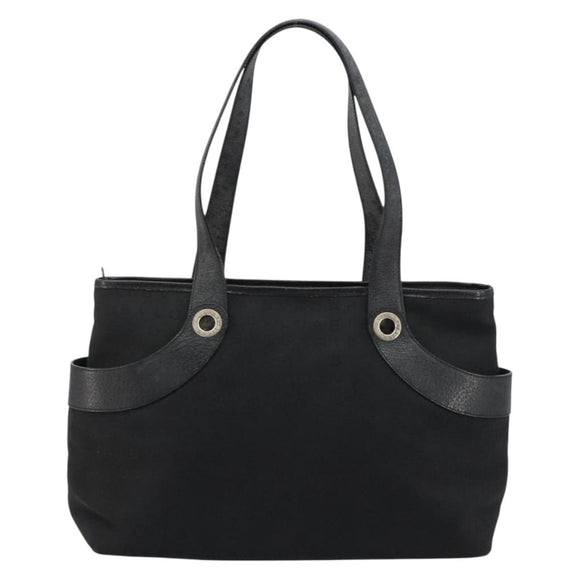 BVLGARI Hand Bag Canvas Leather Black Silver Auth ka4682
