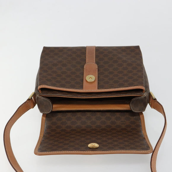 CELINE Macadam Canvas Circle Shoulder Bag PVC Leather Brown Gold Auth ka4684A