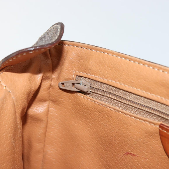 CELINE Macadam Canvas Circle Shoulder Bag PVC Leather Brown Gold Auth ka4684A