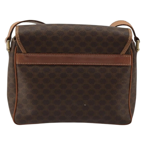 CELINE Macadam Canvas Circle Shoulder Bag PVC Leather Brown Gold Auth ka4684A
