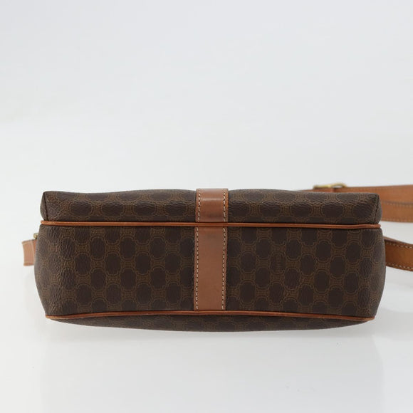 CELINE Macadam Canvas Circle Shoulder Bag PVC Leather Brown Gold Auth ka4684A