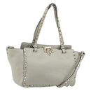 VALENTINO Rock Studs Hand Bag Leather 2way Gray Gold Auth ka4689A-1