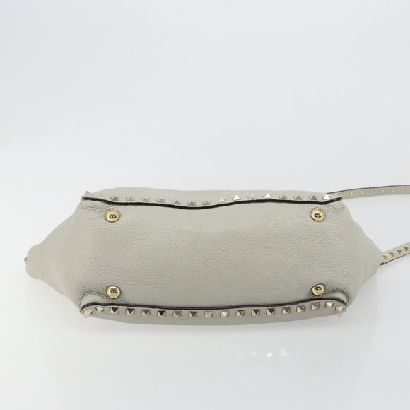 VALENTINO Rock Studs Hand Bag Leather 2way Gray Gold Auth ka4689A