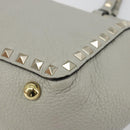 VALENTINO Rock Studs Hand Bag Leather 2way Gray Gold Auth ka4689A-11