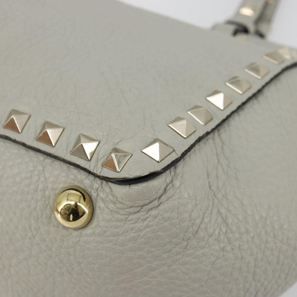 VALENTINO Rock Studs Hand Bag Leather 2way Gray Gold Auth ka4689A