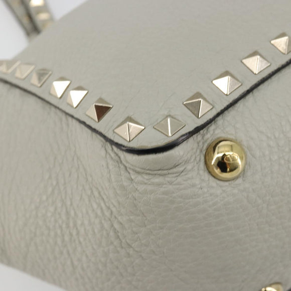 VALENTINO Rock Studs Hand Bag Leather 2way Gray Gold Auth ka4689A