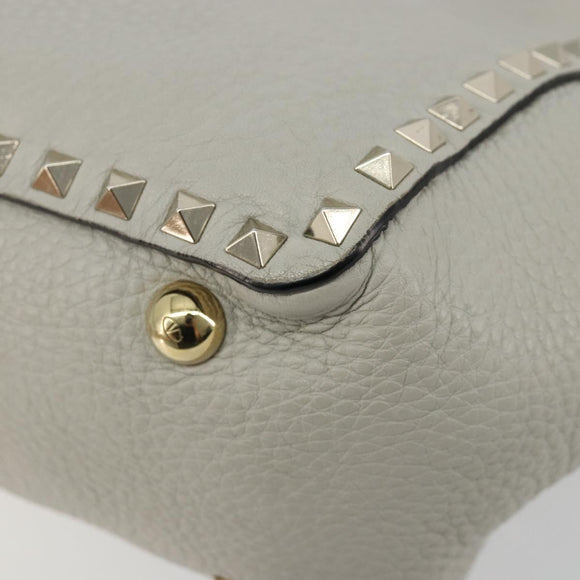VALENTINO Rock Studs Hand Bag Leather 2way Gray Gold Auth ka4689A