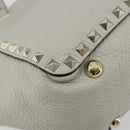 VALENTINO Rock Studs Hand Bag Leather 2way Gray Gold Auth ka4689A-16