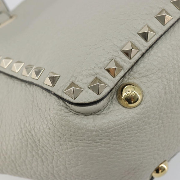 VALENTINO Rock Studs Hand Bag Leather 2way Gray Gold Auth ka4689A
