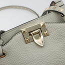 VALENTINO Rock Studs Hand Bag Leather 2way Gray Gold Auth ka4689A-18