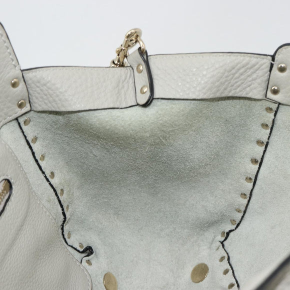 VALENTINO Rock Studs Hand Bag Leather 2way Gray Gold Auth ka4689A