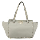 VALENTINO Rock Studs Hand Bag Leather 2way Gray Gold Auth ka4689A-13