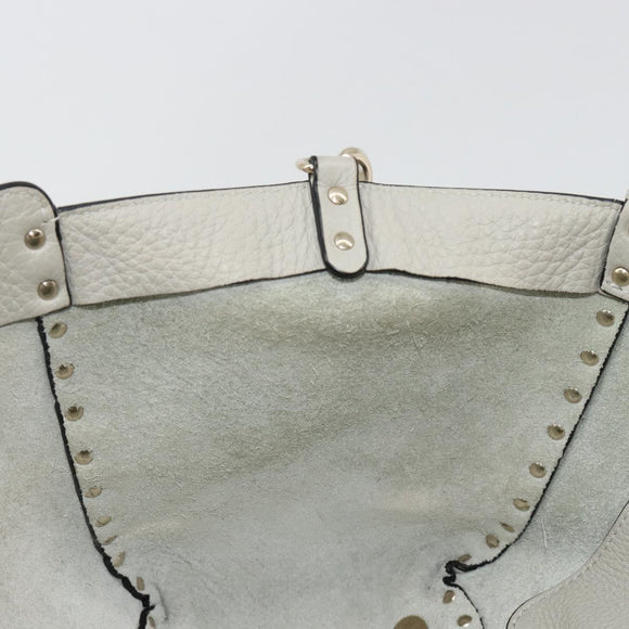 VALENTINO Rock Studs Hand Bag Leather 2way Gray Gold Auth ka4689A