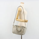 VALENTINO Rock Studs Hand Bag Leather 2way Gray Gold Auth ka4689A-23