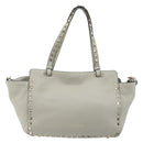 VALENTINO Rock Studs Hand Bag Leather 2way Gray Gold Auth ka4689A-2