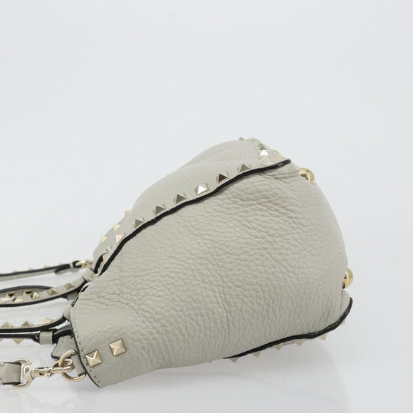 VALENTINO Rock Studs Hand Bag Leather 2way Gray Gold Auth ka4689A