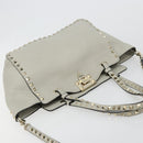 VALENTINO Rock Studs Hand Bag Leather 2way Gray Gold Auth ka4689A-6