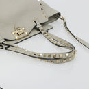 VALENTINO Rock Studs Hand Bag Leather 2way Gray Gold Auth ka4689A-7