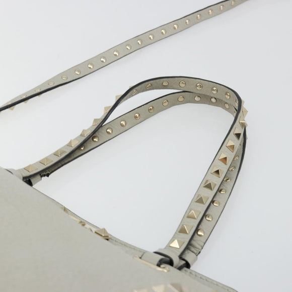 VALENTINO Rock Studs Hand Bag Leather 2way Gray Gold Auth ka4689A