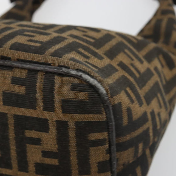 FENDI Zucca Canvas Hand Bag Brown Black Silver Auth ka4694A