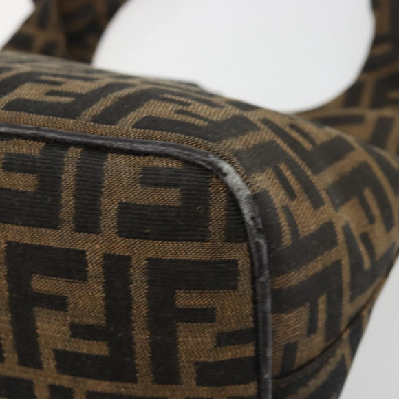 FENDI Zucca Canvas Hand Bag Brown Black Silver Auth ka4694A