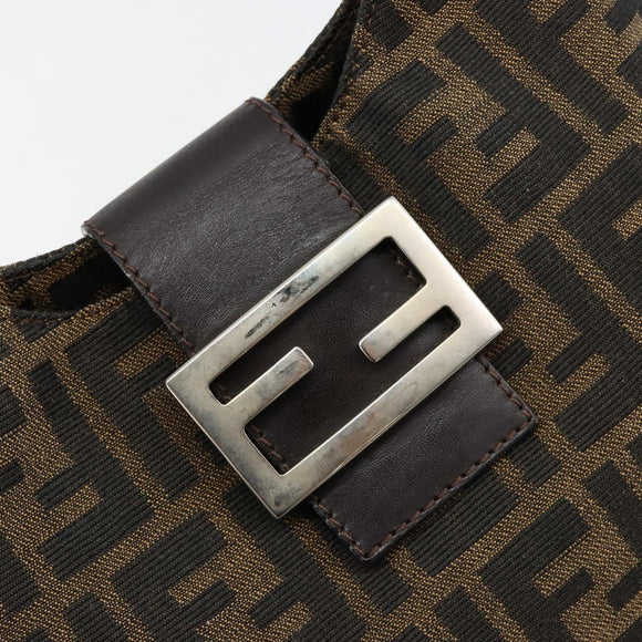 FENDI Zucca Canvas Hand Bag Brown Black Silver Auth ka4694A