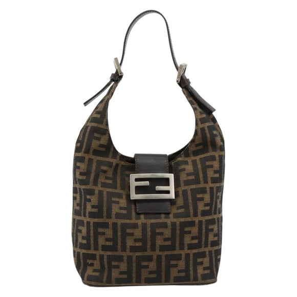 FENDI Zucca Canvas Hand Bag Brown Black Silver Auth ka4694A