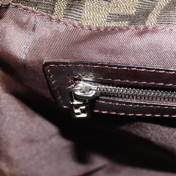 FENDI Zucca Canvas Hand Bag Brown Black Silver Auth ka4694A
