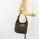 FENDI Zucca Canvas Hand Bag Brown Black Silver Auth ka4694A-24