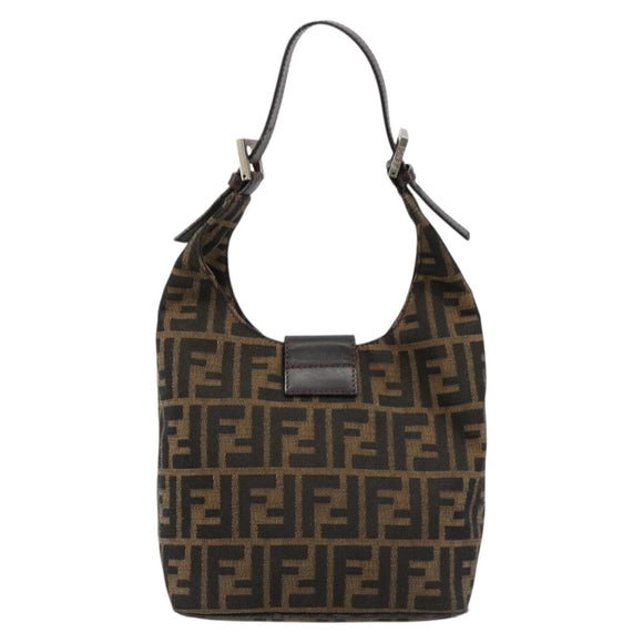 FENDI Zucca Canvas Hand Bag Brown Black Silver Auth ka4694A
