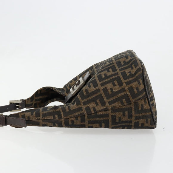 FENDI Zucca Canvas Hand Bag Brown Black Silver Auth ka4694A