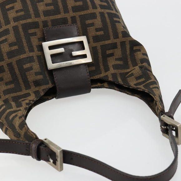 FENDI Zucca Canvas Hand Bag Brown Black Silver Auth ka4694A