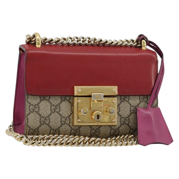 GUCCI GG Supreme Chain Shoulder Bag PVC Red Gold pink 409487 Auth ka4696