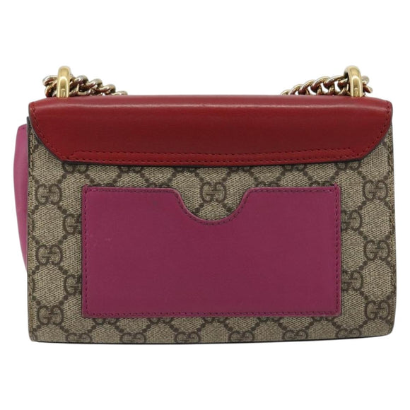 GUCCI GG Supreme Chain Shoulder Bag PVC Red Gold pink 409487 Auth ka4696