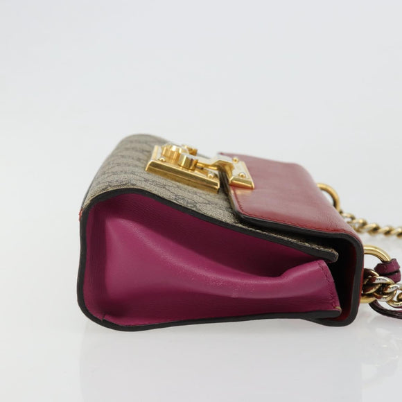 GUCCI GG Supreme Chain Shoulder Bag PVC Red Gold pink 409487 Auth ka4696