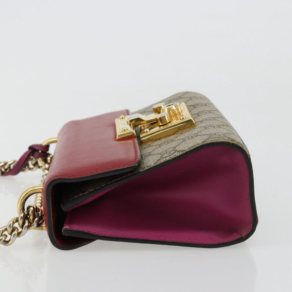 GUCCI GG Supreme Chain Shoulder Bag PVC Red Gold pink 409487 Auth ka4696