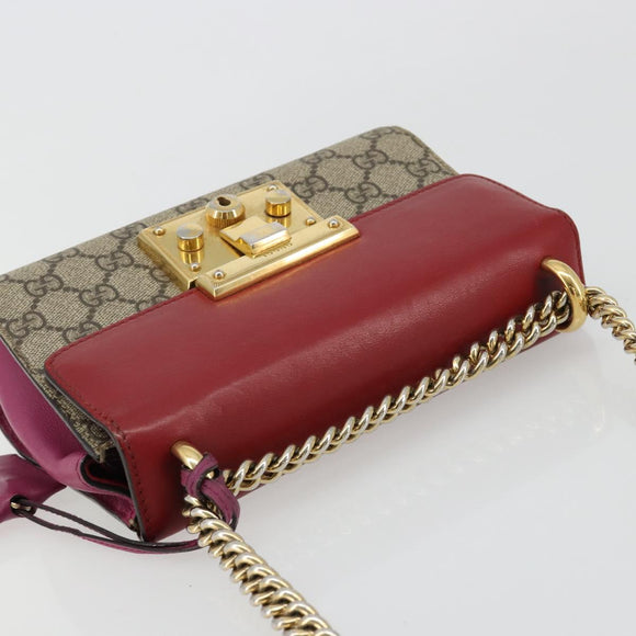 GUCCI GG Supreme Chain Shoulder Bag PVC Red Gold pink 409487 Auth ka4696