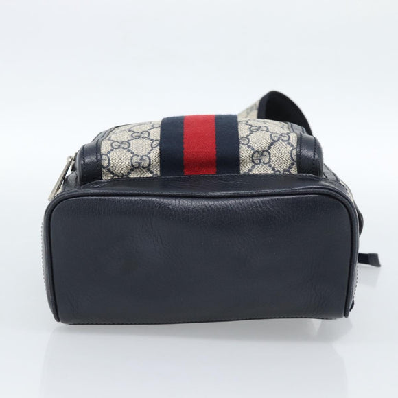 GUCCI GG Supreme Sherry Line Backpack PVC Navy Silver Red 547965 Auth ka4697SAM