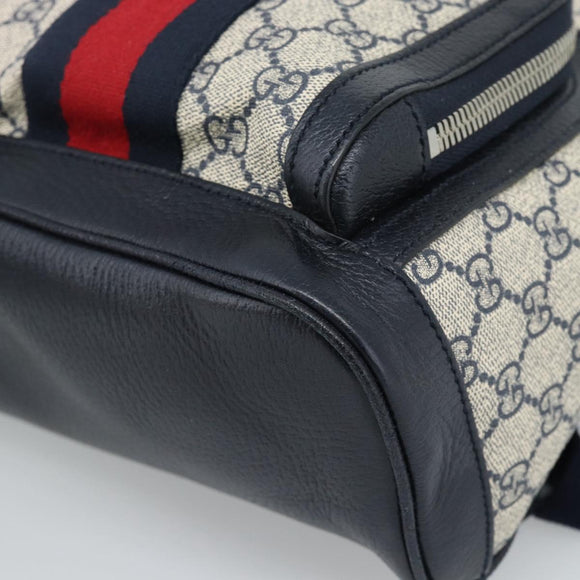 GUCCI GG Supreme Sherry Line Backpack PVC Navy Silver Red 547965 Auth ka4697SAM