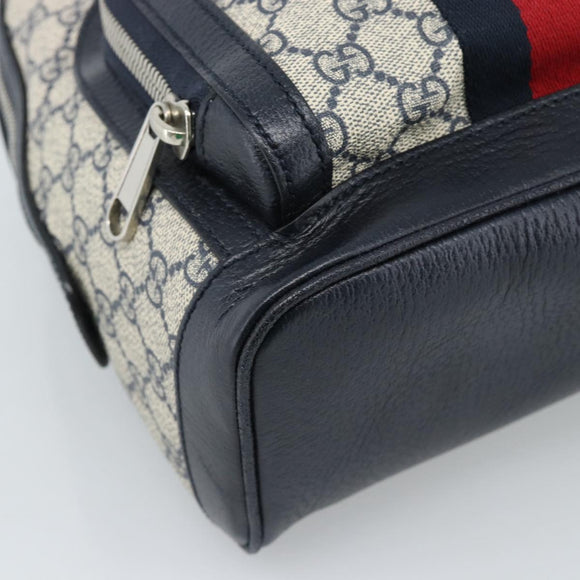 GUCCI GG Supreme Sherry Line Backpack PVC Navy Silver Red 547965 Auth ka4697SAM