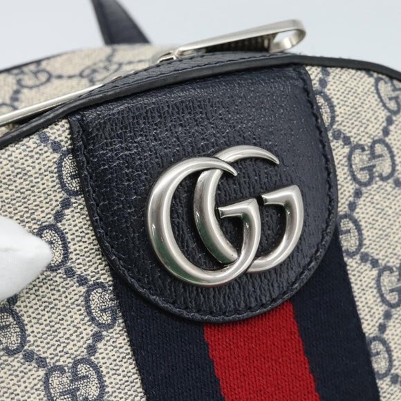 GUCCI GG Supreme Sherry Line Backpack PVC Navy Silver Red 547965 Auth ka4697SAM