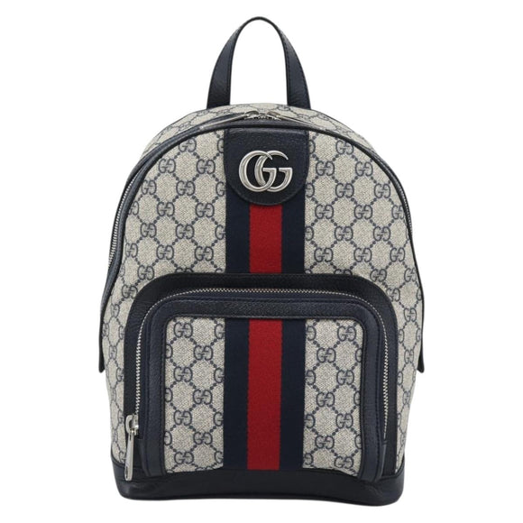 GUCCI GG Supreme Sherry Line Backpack PVC Navy Silver Red 547965 Auth ka4697SAM