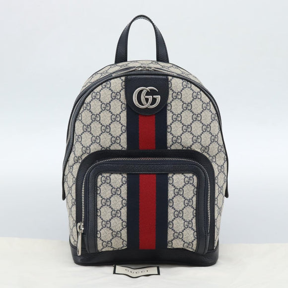 GUCCI GG Supreme Sherry Line Backpack PVC Navy Silver Red 547965 Auth ka4697SAM