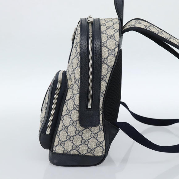 GUCCI GG Supreme Sherry Line Backpack PVC Navy Silver Red 547965 Auth ka4697SAM